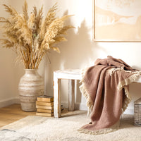 Cinnamon Waffle Throw – Soft Textured Cotton Blanket in Earthy Tones