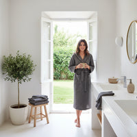 Gray Organic Waffle Hooded Bathrobe