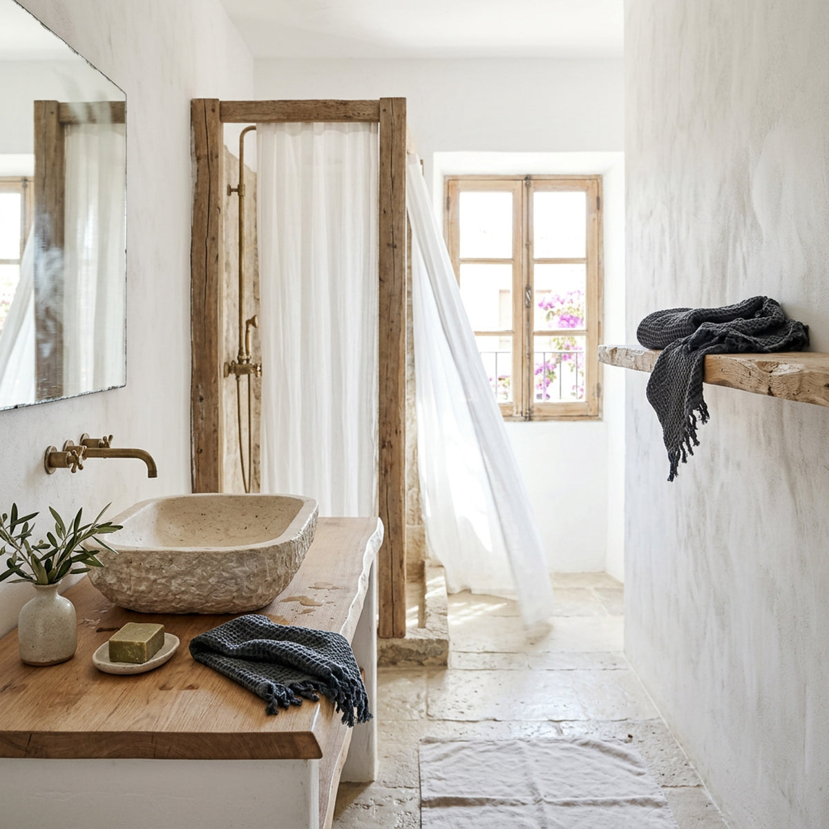 Waffle Hand Towel, Charcoal