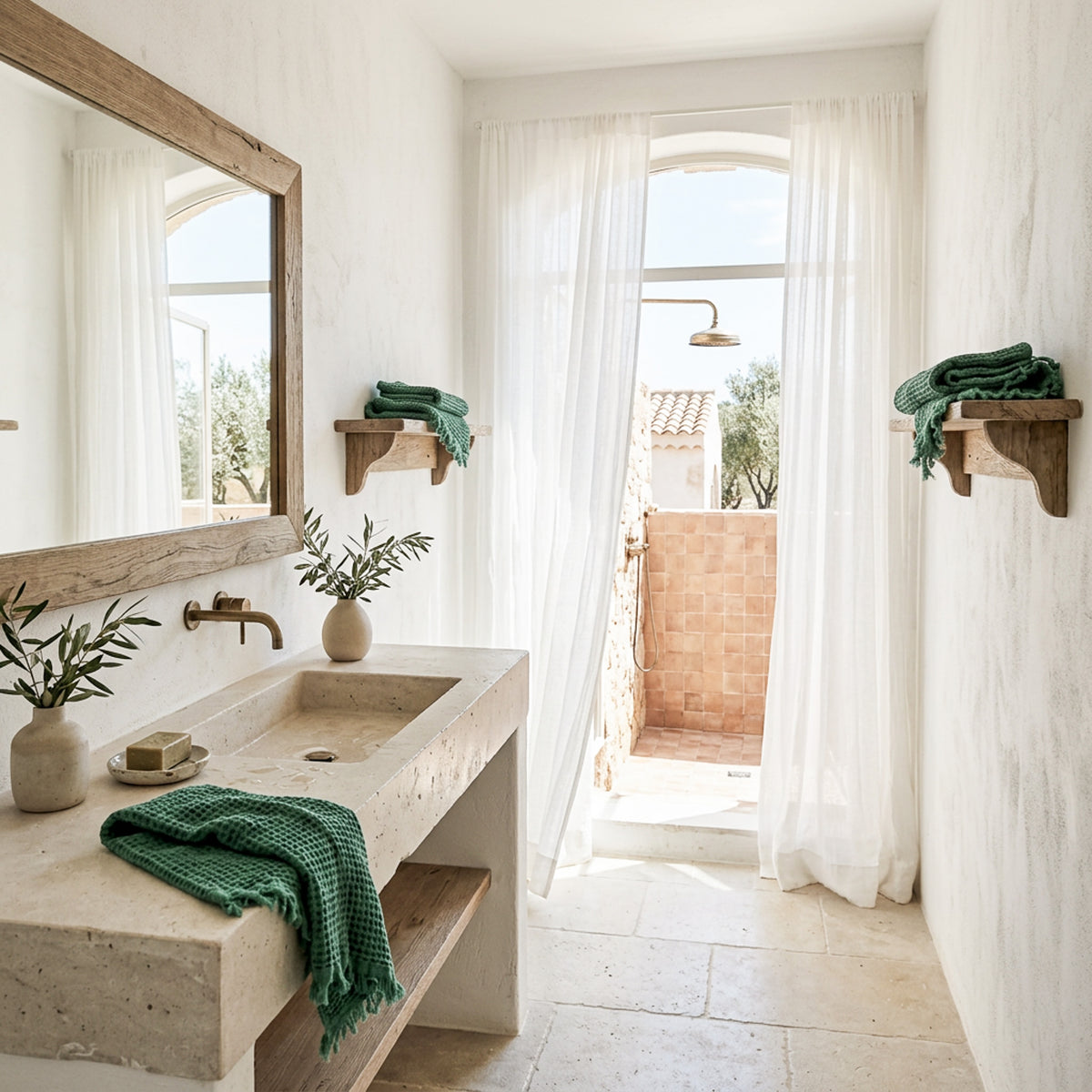 Waffle Hand Towel, Forest Green