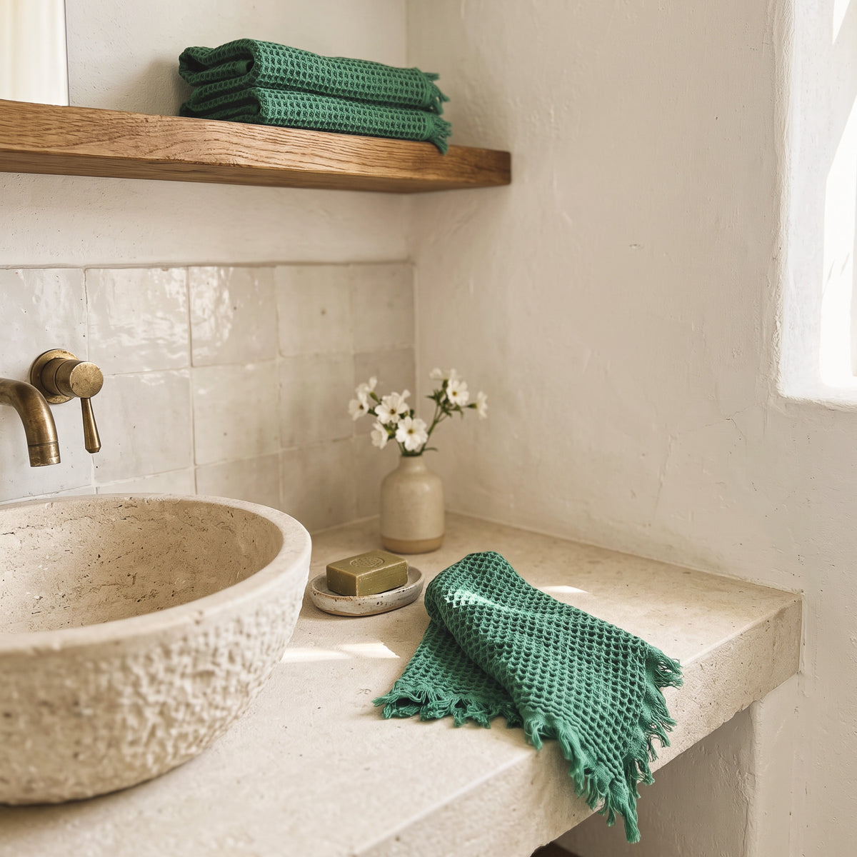 Waffle Hand Towel, Forest Green