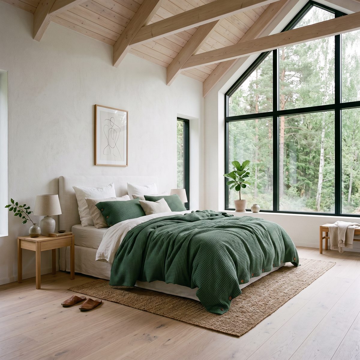 Forest Organic Waffle Duvet Cover - Double Sided
