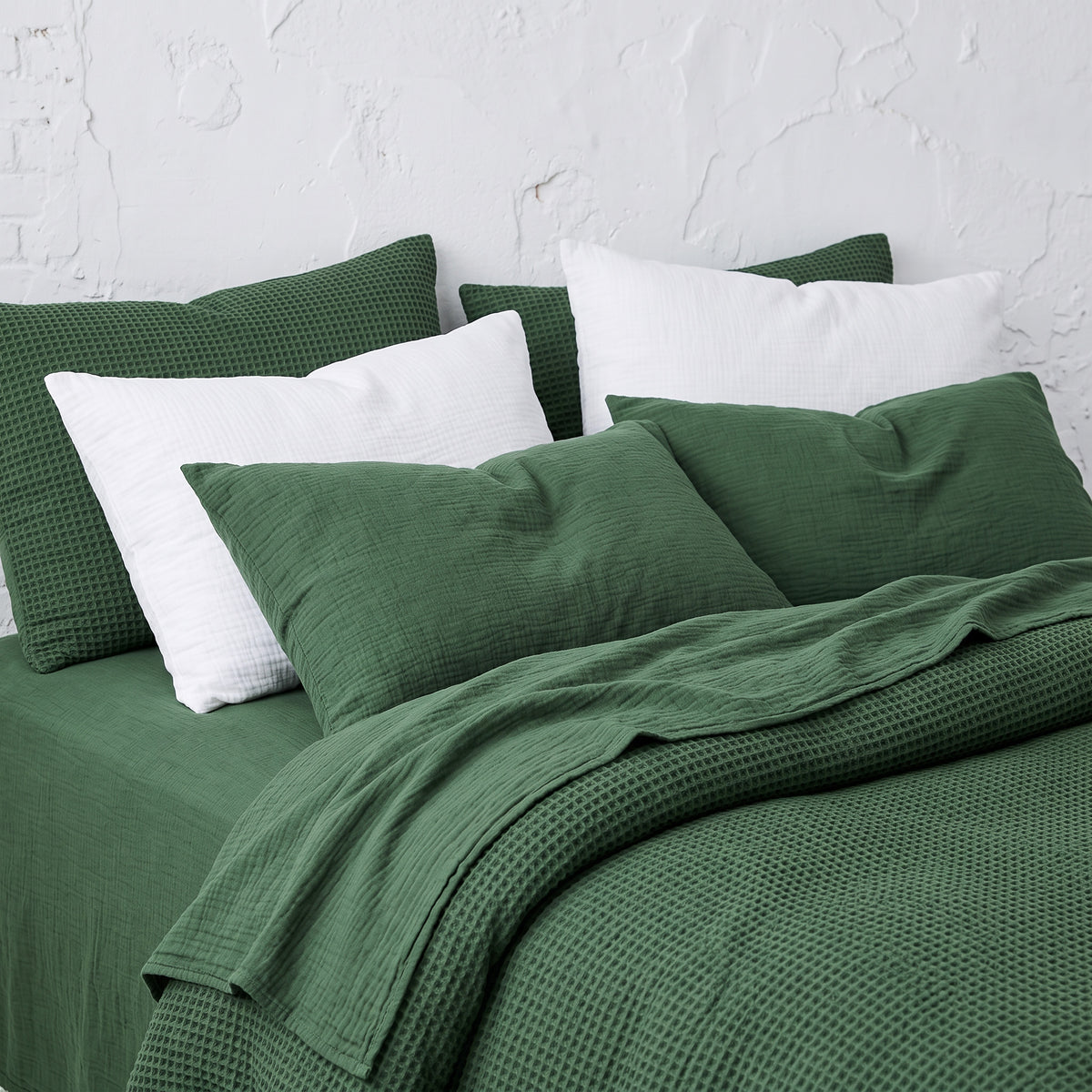 Organic Waffle Pillowcase Set of 2 - Forest Green