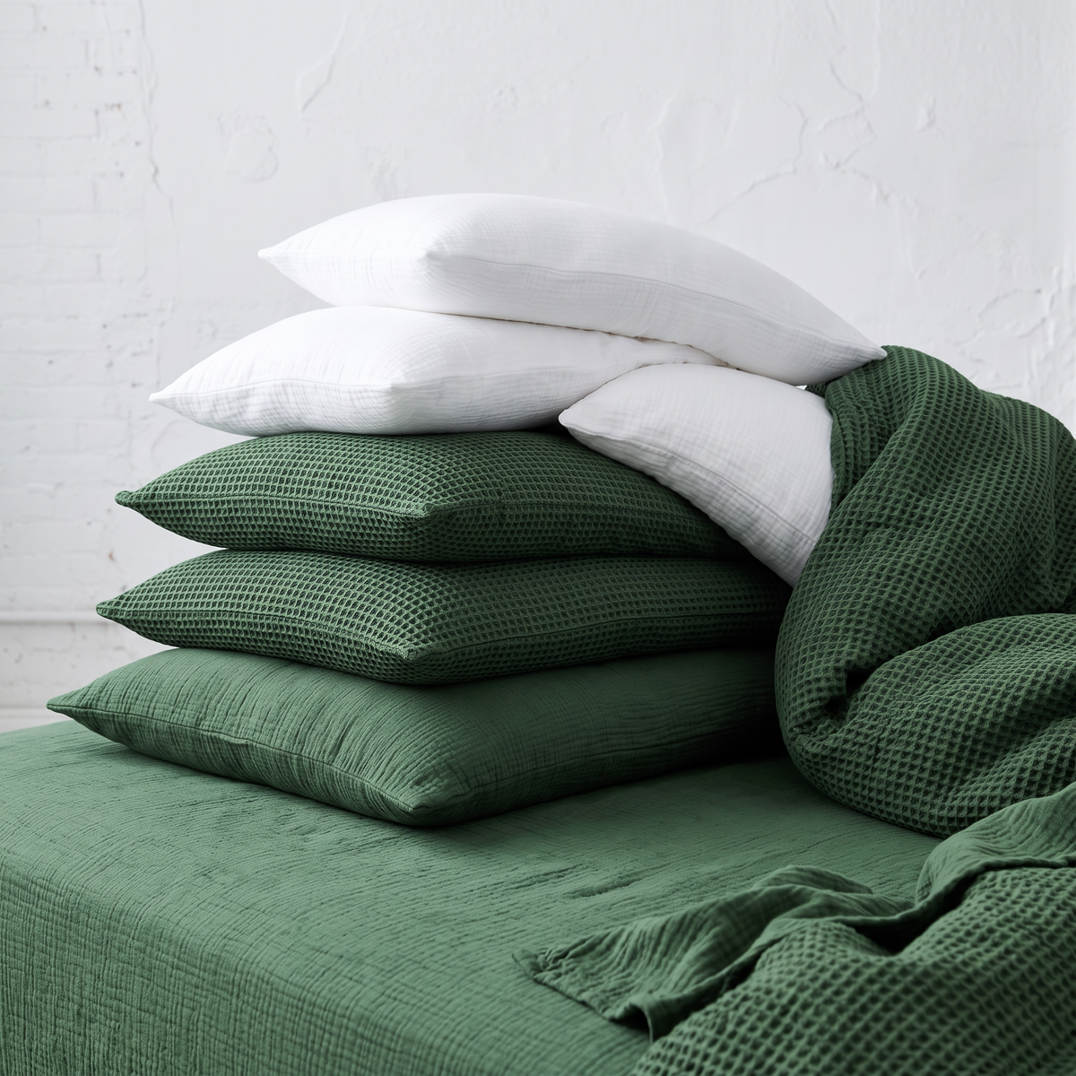 Organic Waffle Pillowcase Set of 2 - Forest Green