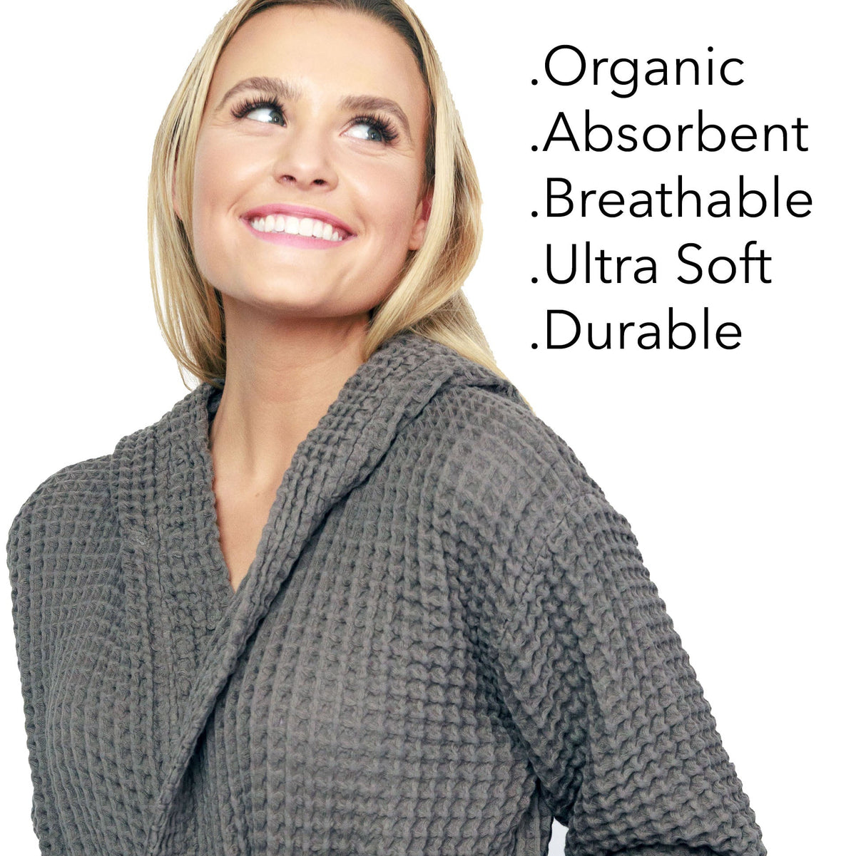 Gray Organic Waffle Hooded Bathrobe