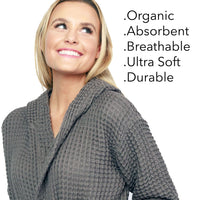 Gray Organic Waffle Hooded Bathrobe