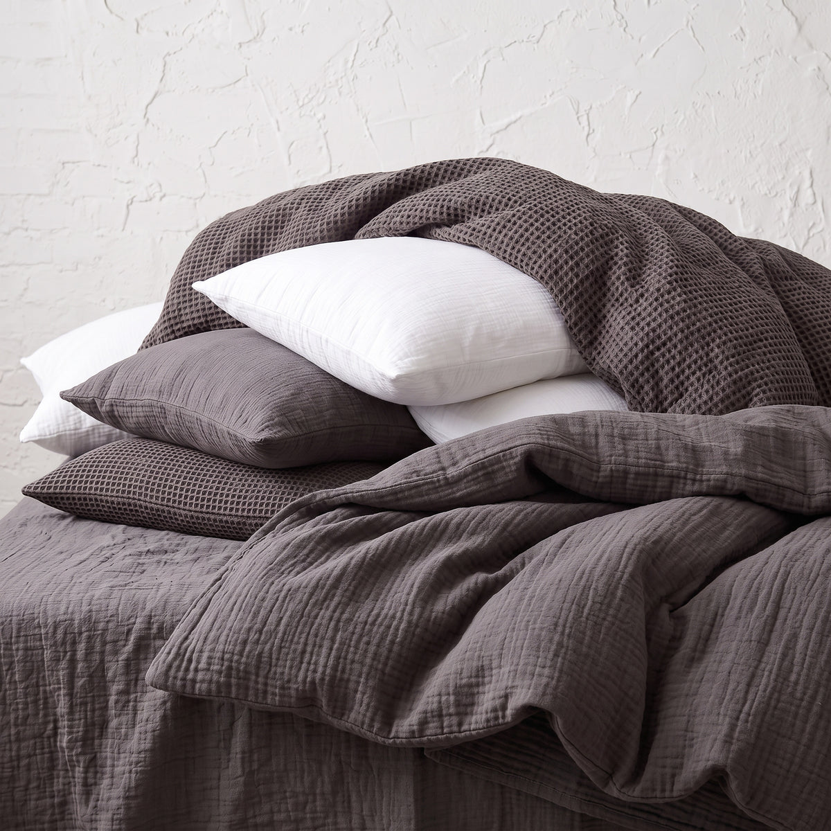Organic Waffle Pillowcase Set of 2 - Gray