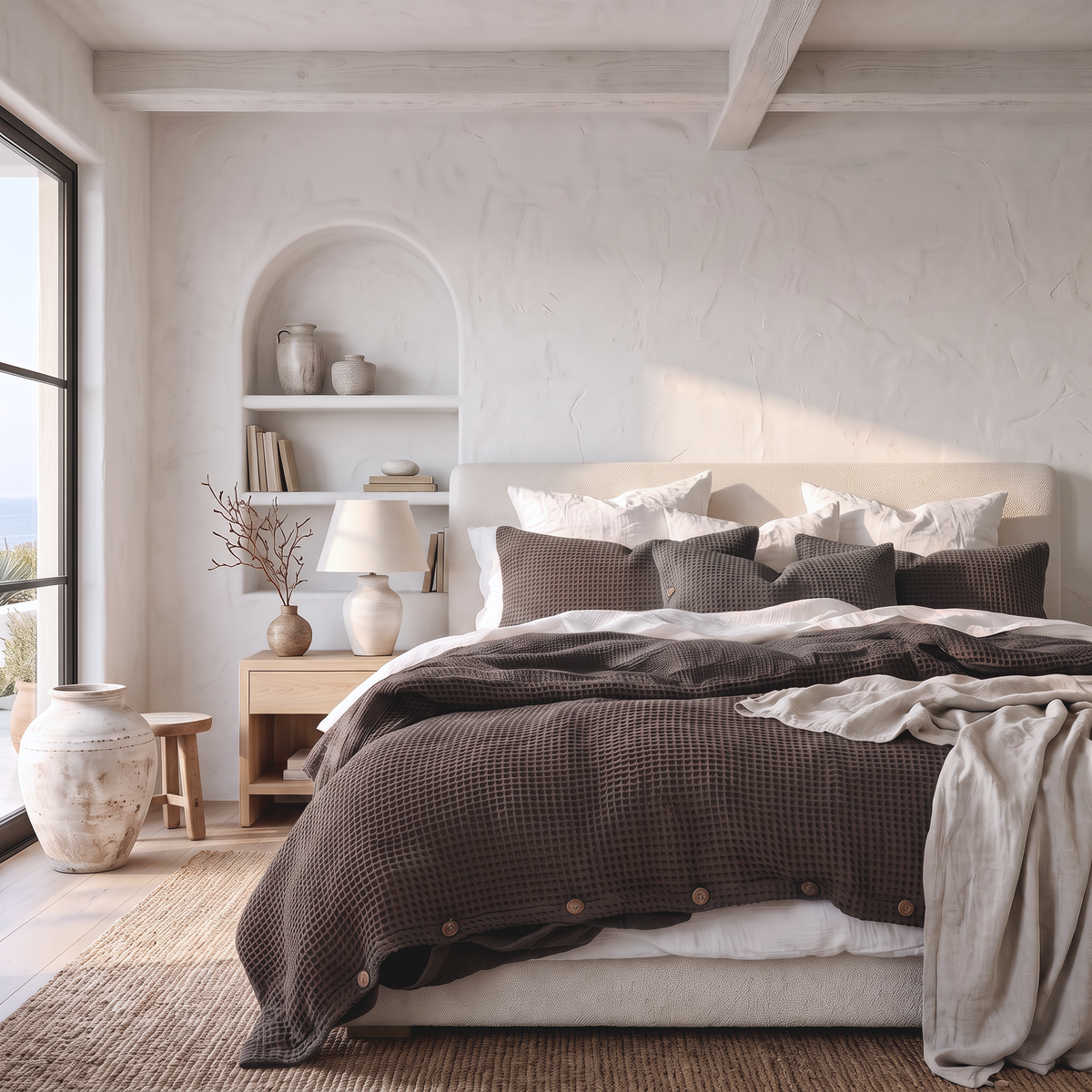 Gray Organic Waffle Duvet Cover - Double Sided
