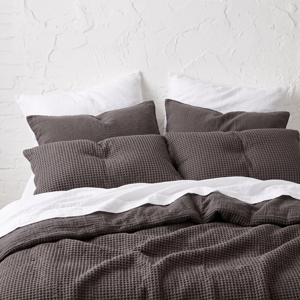 Gray Organic Waffle Duvet Cover - Double Sided