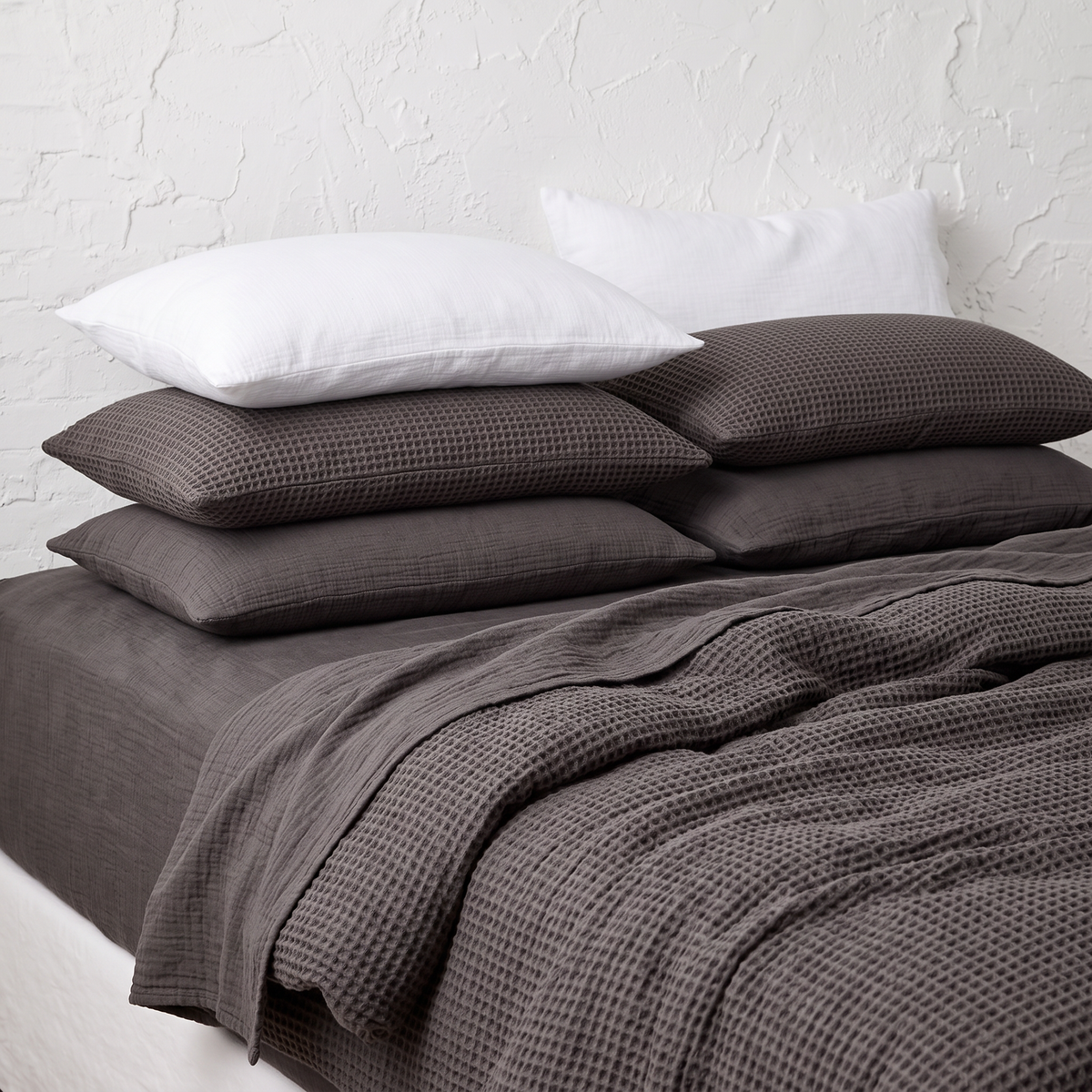 Organic Waffle Pillowcase Set of 2 - Gray