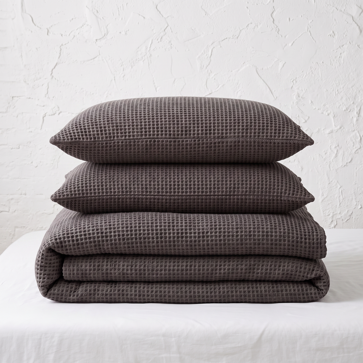 Gray Organic Waffle Duvet Cover - Double Sided