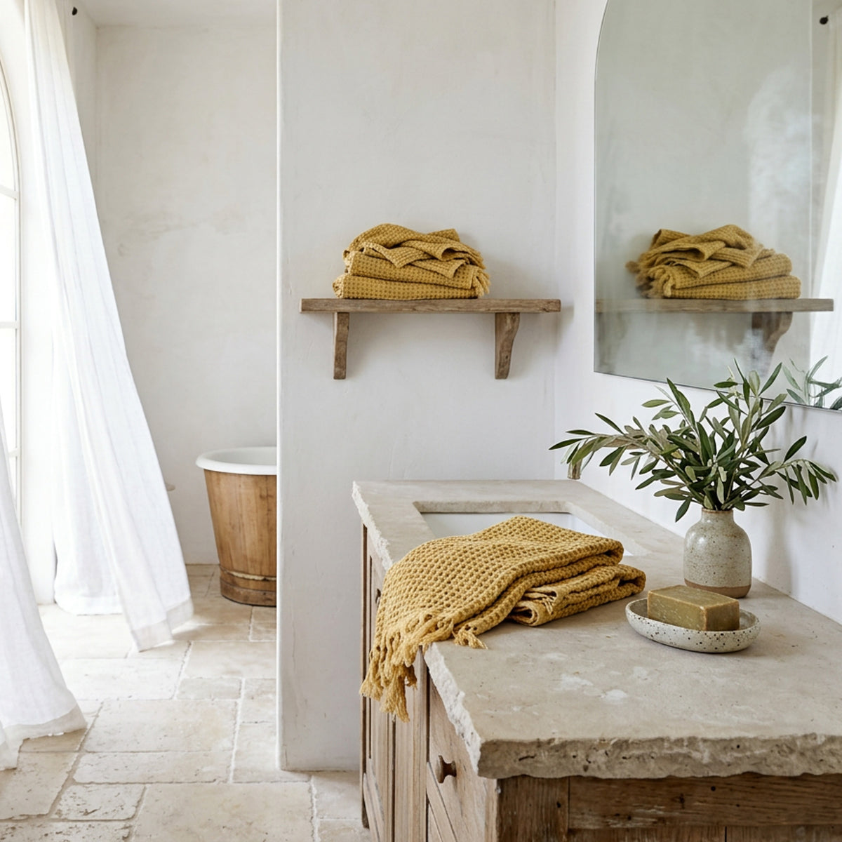 Waffle Hand Towel, Mustard