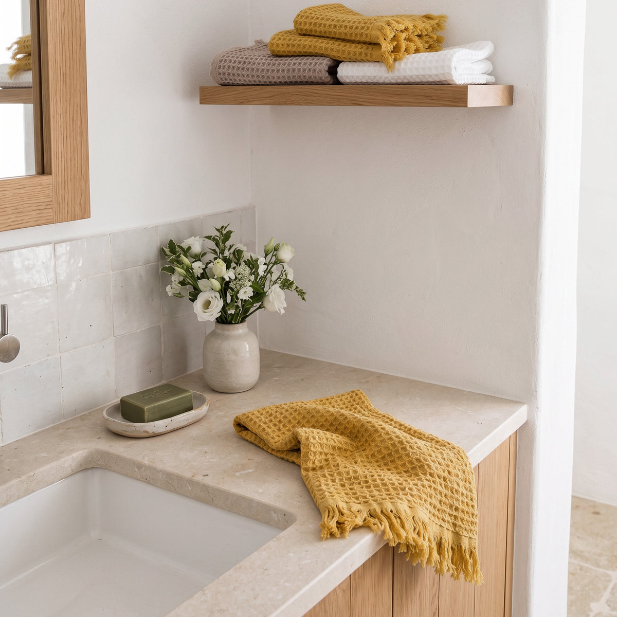 Waffle Hand Towel, Mustard