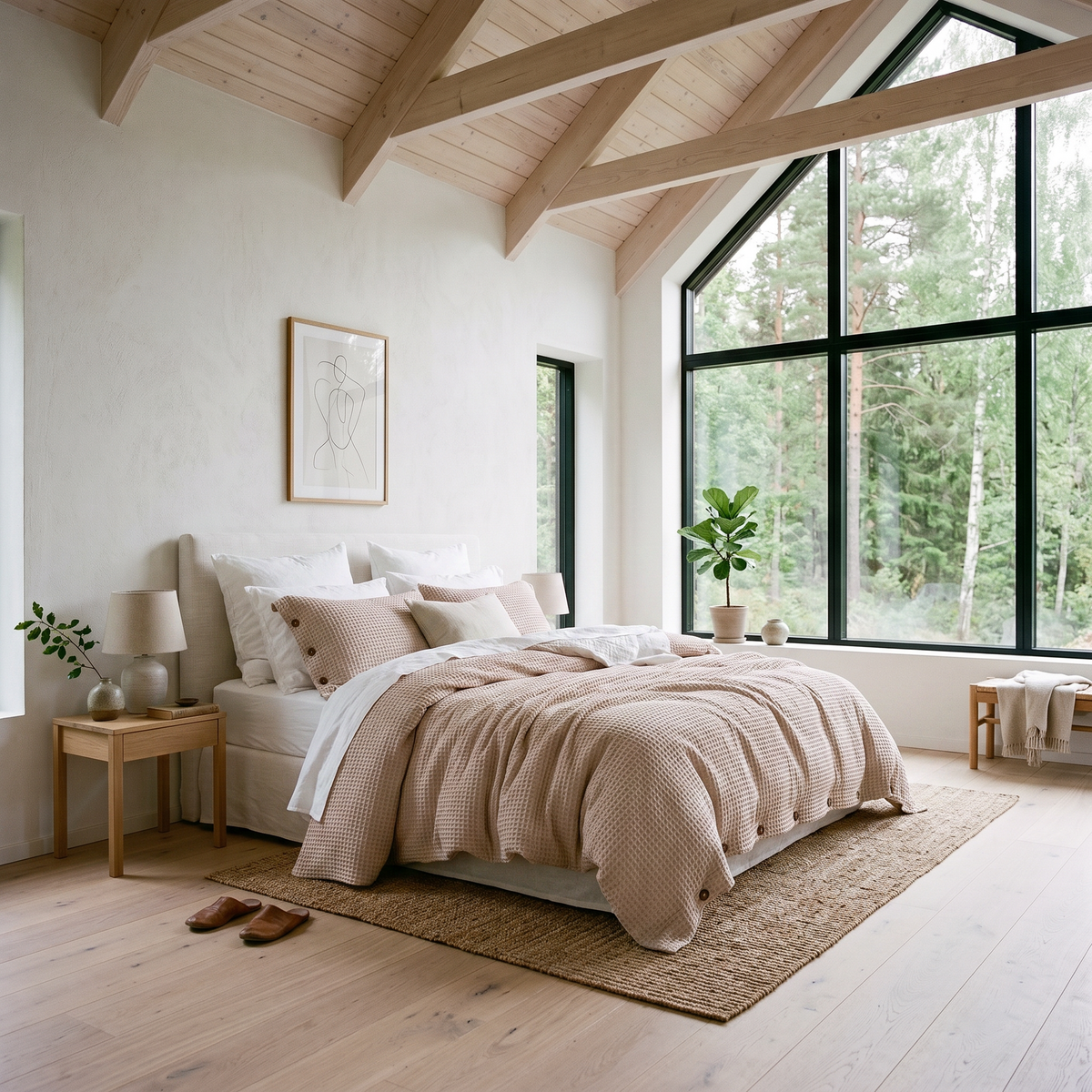 Natural Organic Waffle Duvet Cover - Double Sided