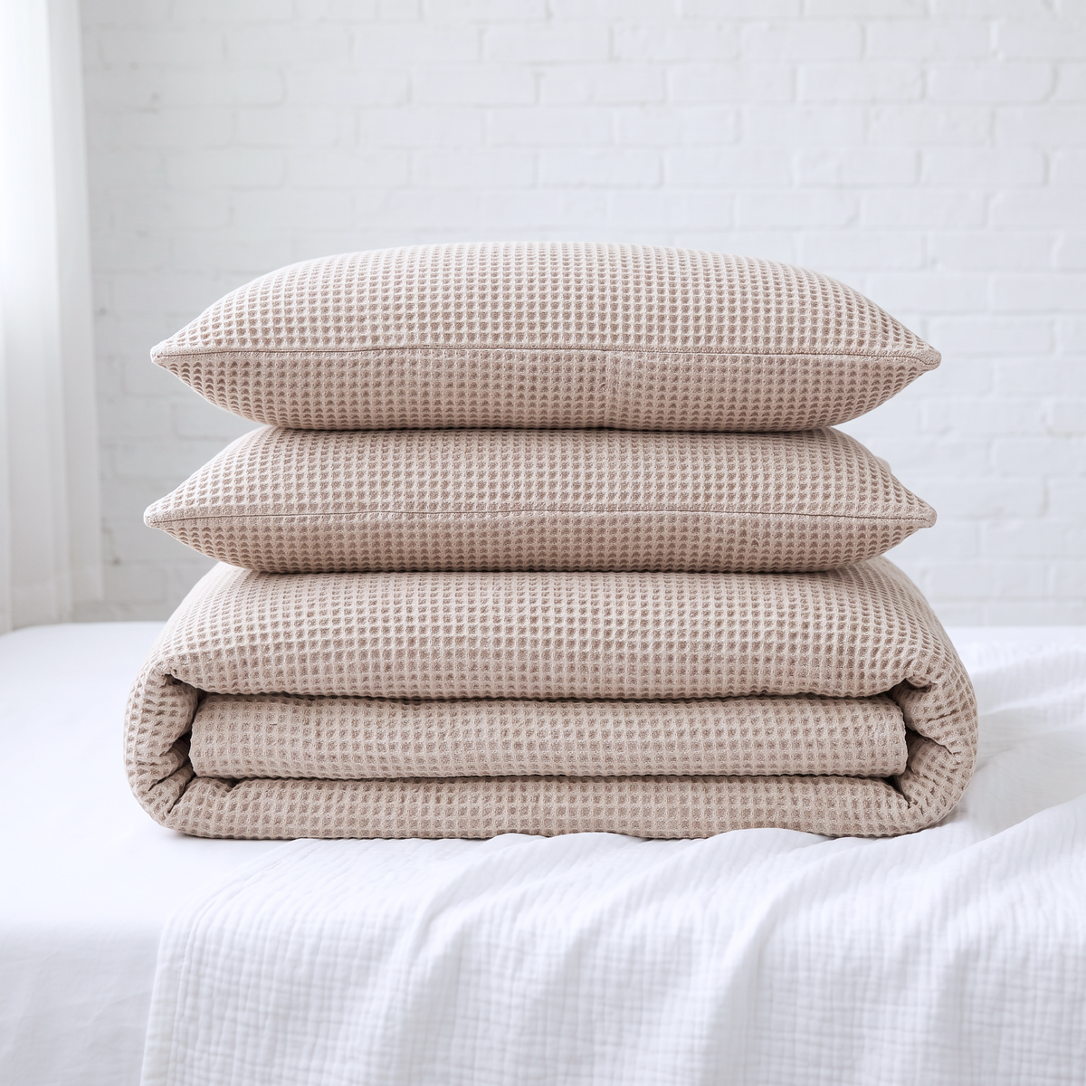 Natural Organic Waffle Duvet Cover - Double Sided