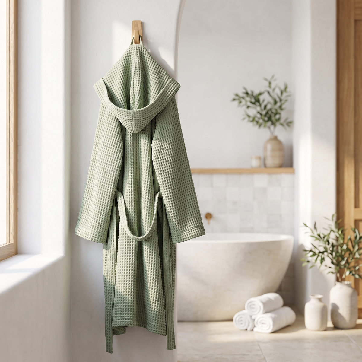 Sage Organic Waffle Hooded Bathrobe