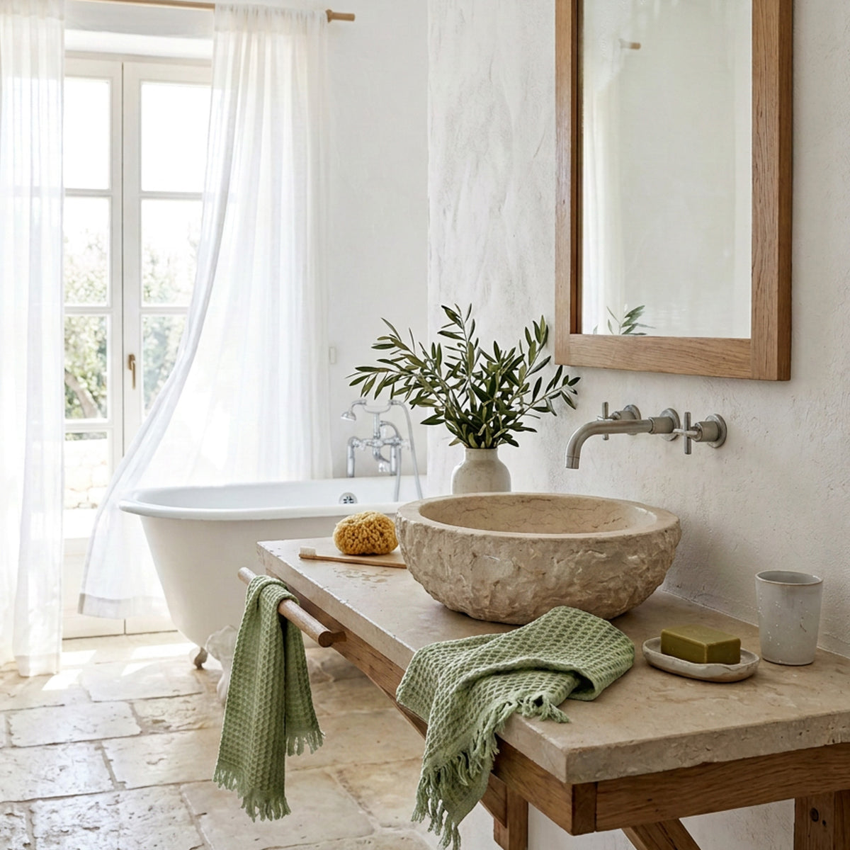Waffle Hand Towel, Sage