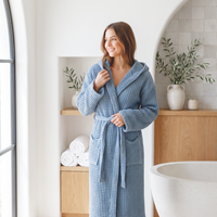 Organic Waffle Hooded Bathrobe in Various Colors