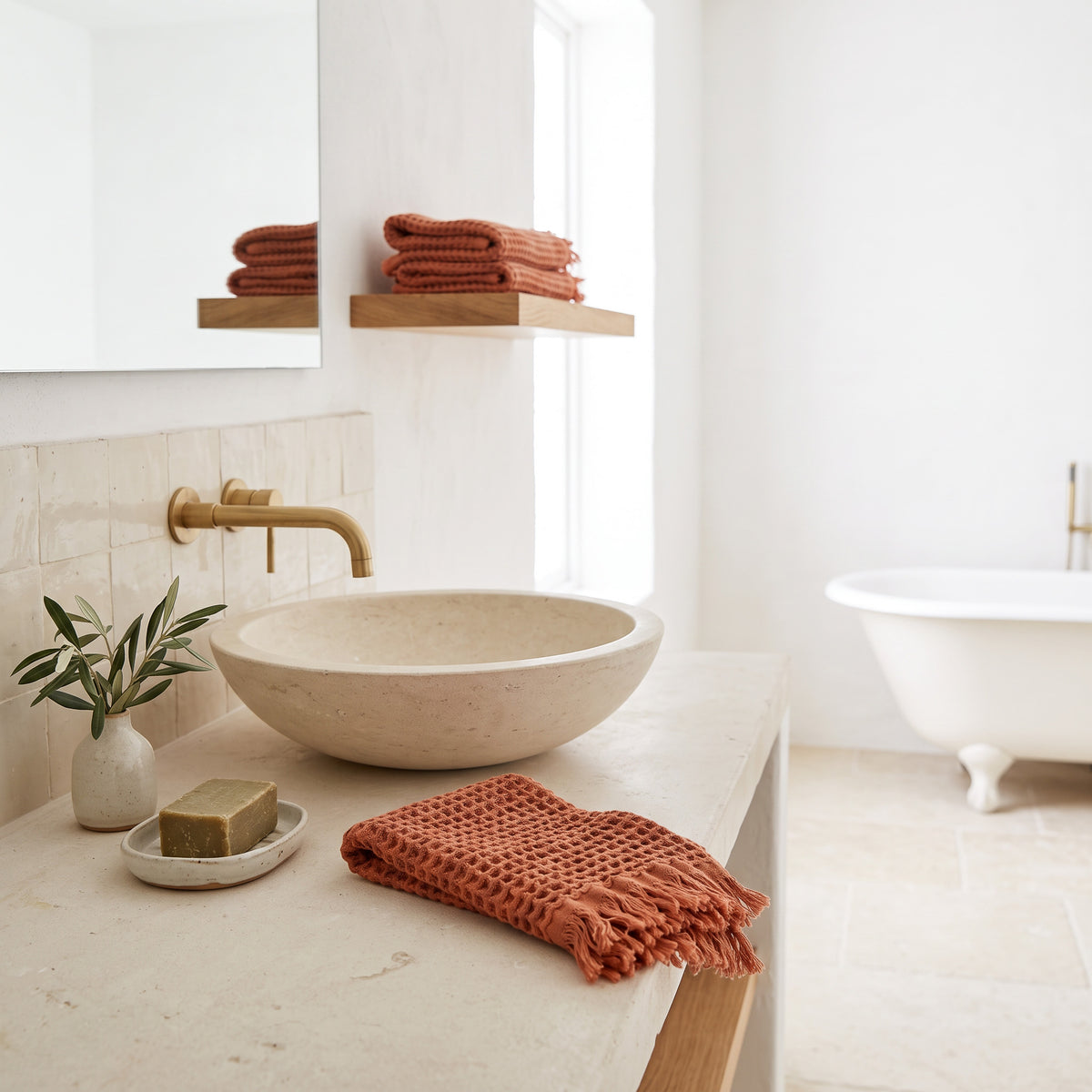 Waffle Hand Towel, Terracotta