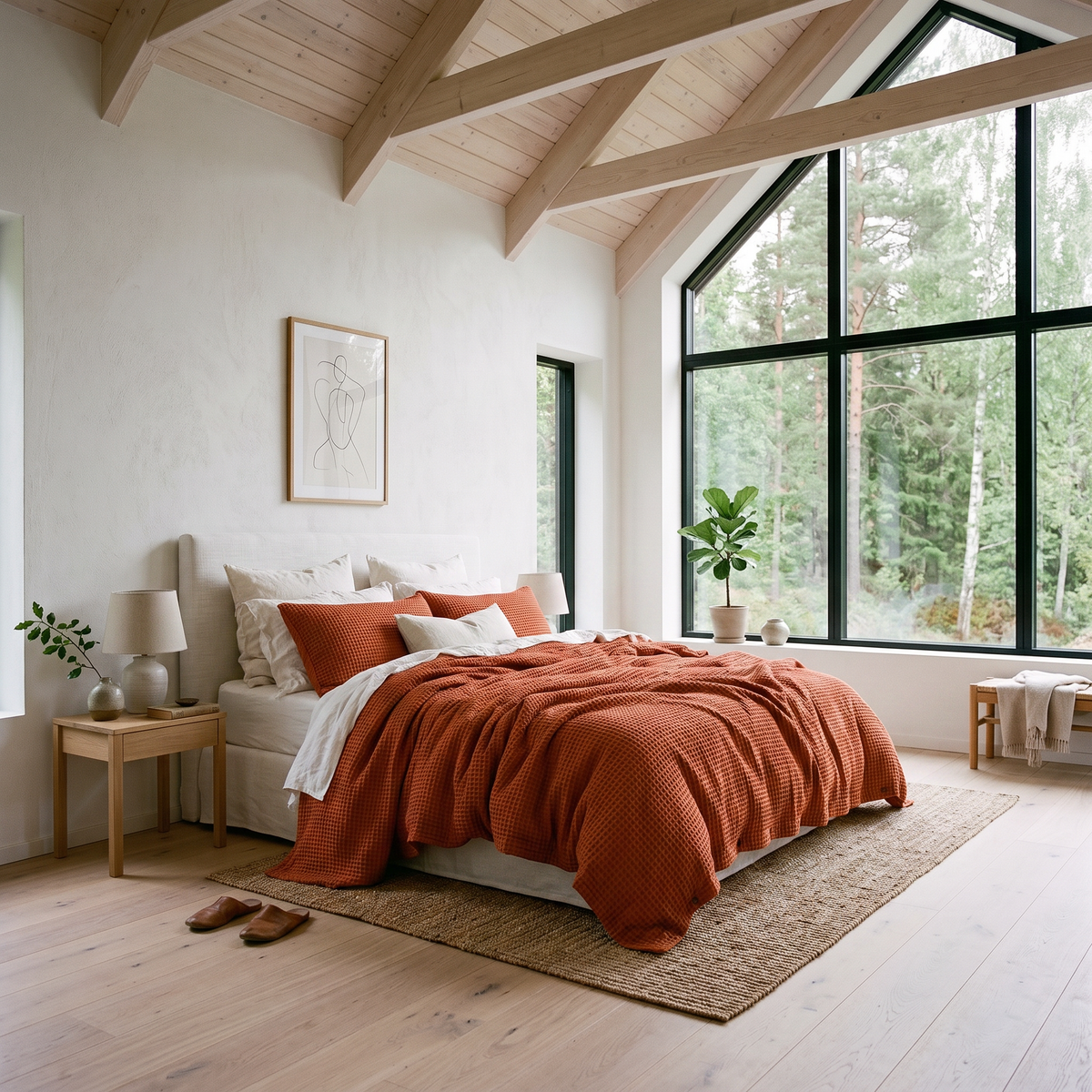 Cinnamon Organic Waffle Duvet Cover - Double Sided