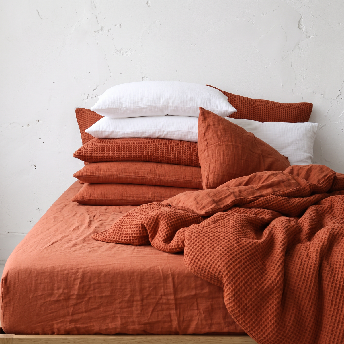 Cinnamon Organic Waffle Duvet Cover - Double Sided