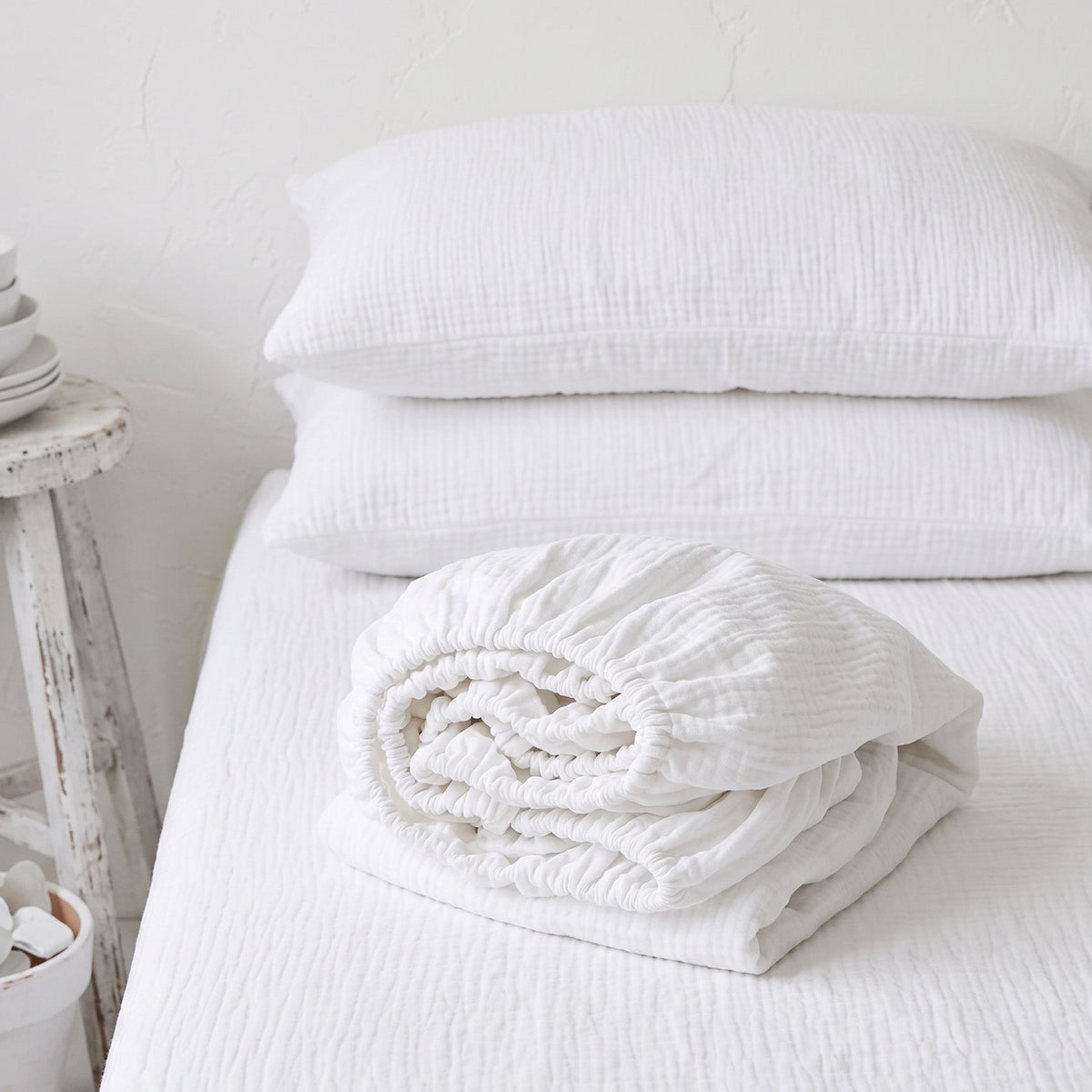 Organic Cotton Gauze Fitted Sheet – White