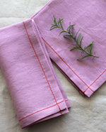 Woodrose Linen Napkins with Red Stitch, Set of 4, 100% Linen