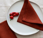 Terracotta Linen Napkins with Red Stitch, Set of 4, 100% Linen