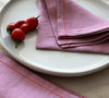 Woodrose Linen Napkins with Red Stitch, Set of 4, 100% Linen
