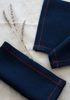 Navy Linen Napkins with Red Stitch, Set of 4