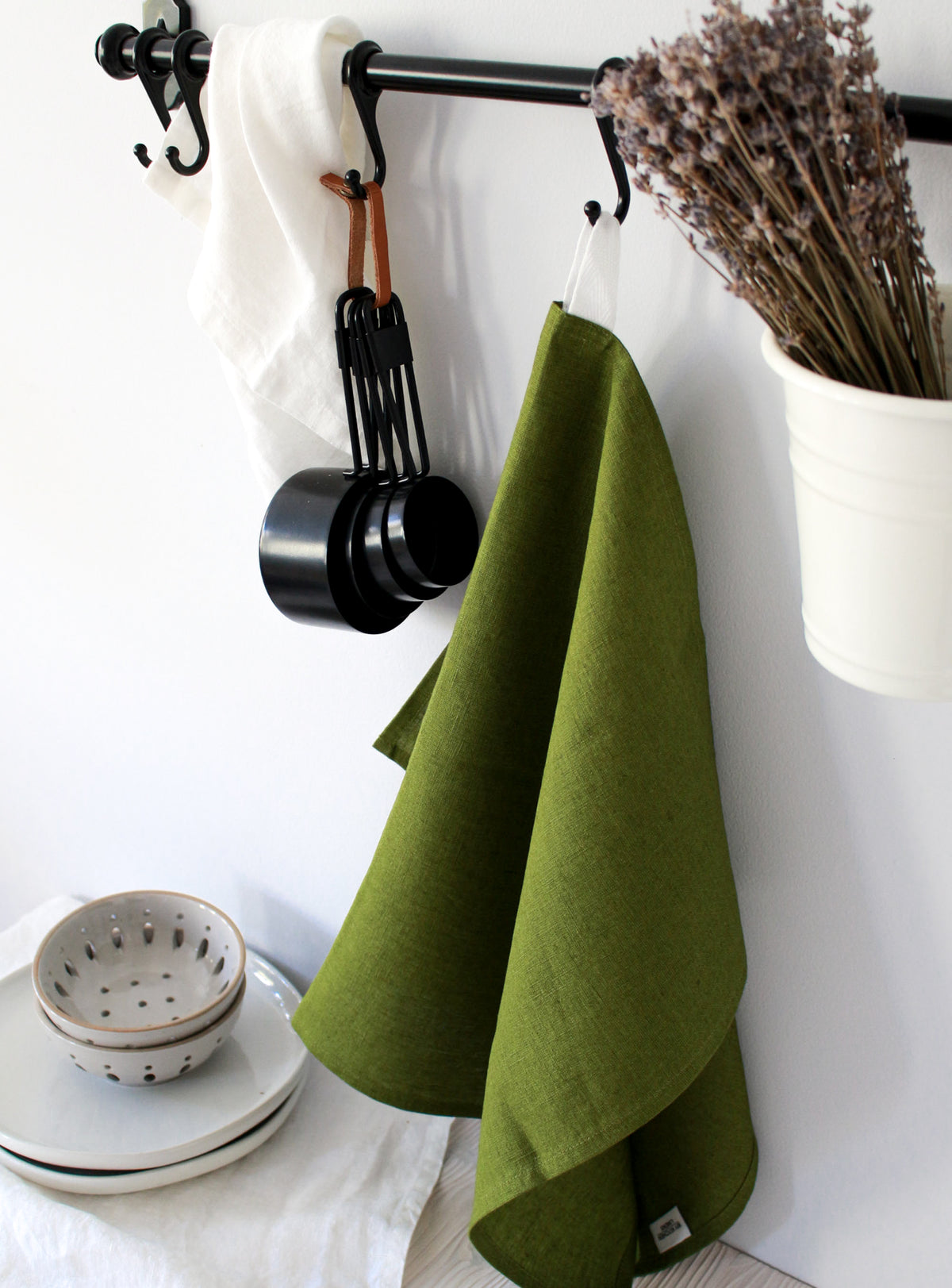 Forest Green Linen Tea Towel