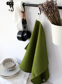 Forest Green Linen Tea Towel