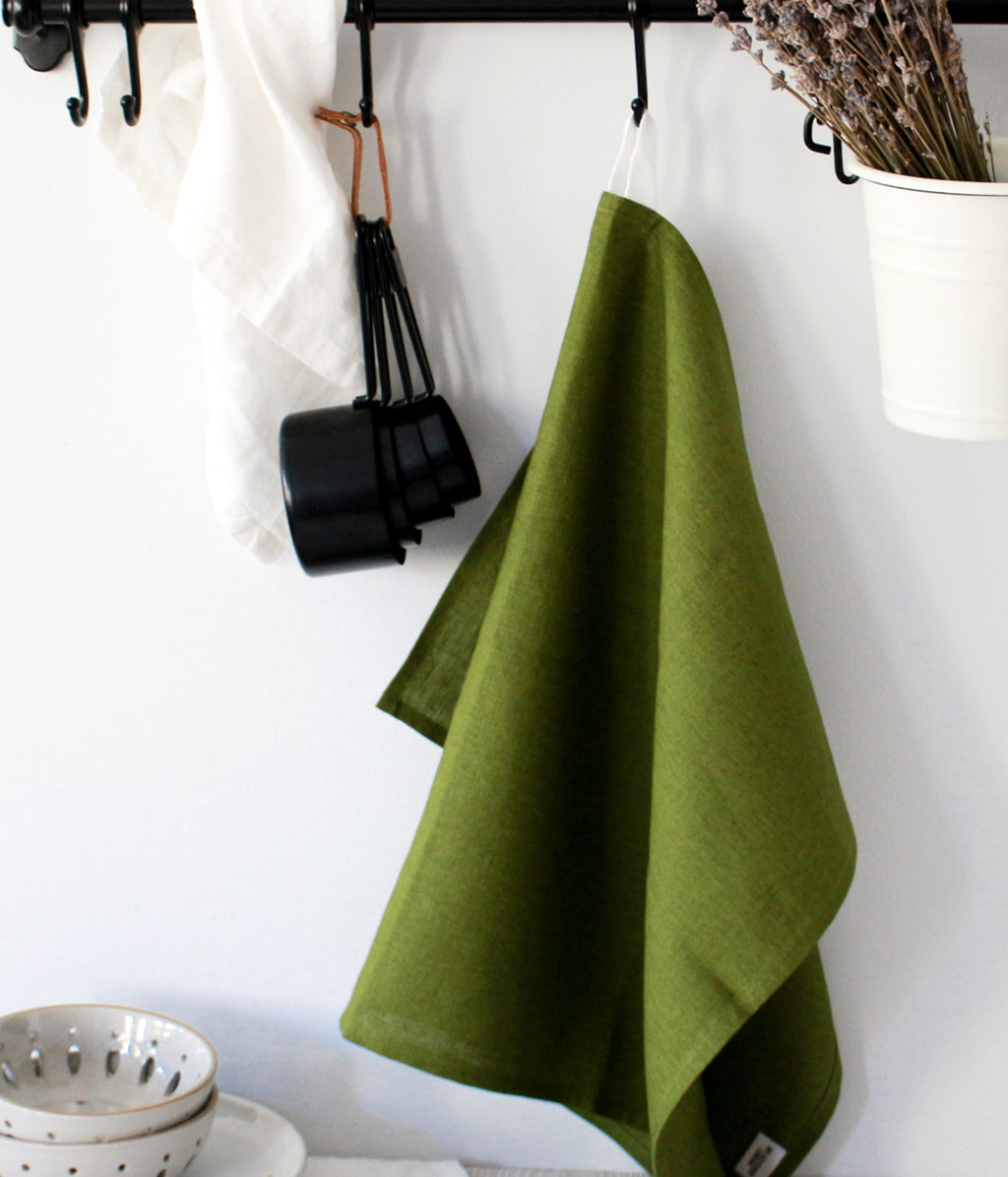 Eco-friendly Green Kitchen Towels. Linen Tea Towels. Linen Dish Towels.  Light, Dark, Forest, Moss, Mint, Teal, Pear, Khaki, Sage Green 