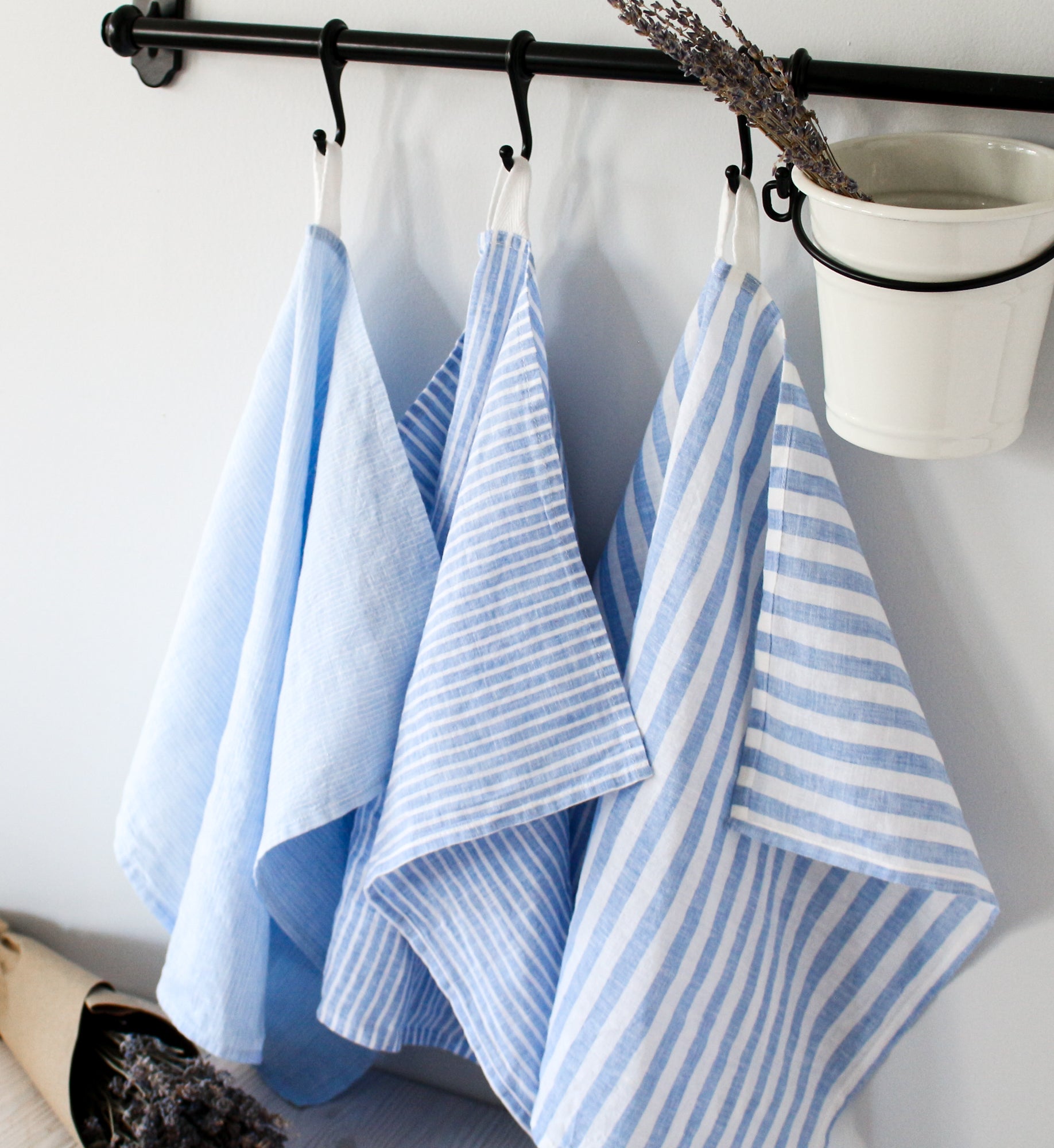 Set of 2 Linen Dish, Tea, Kitchen Towels Blue White Check. Linen