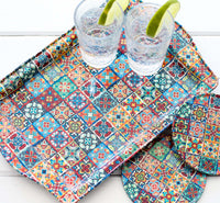Tray with Coaster Set of 2, Coffee Table Tray for Decor, Kitchen Tray, Gift Set, Desk Organizer Tray, Decor Tray