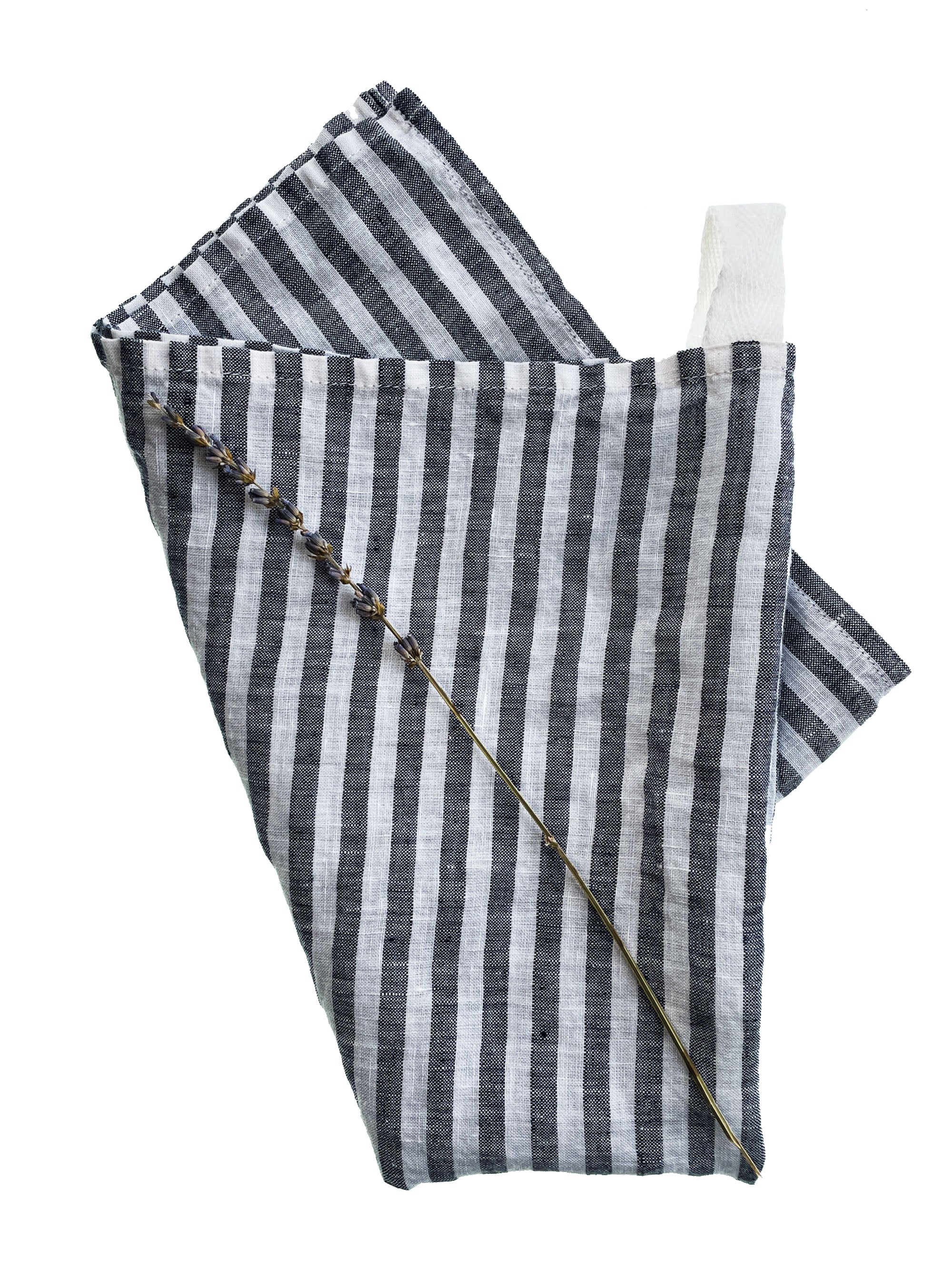 STRIPED LINEN KITCHEN TOWELS-BLACK - Privet House Supply