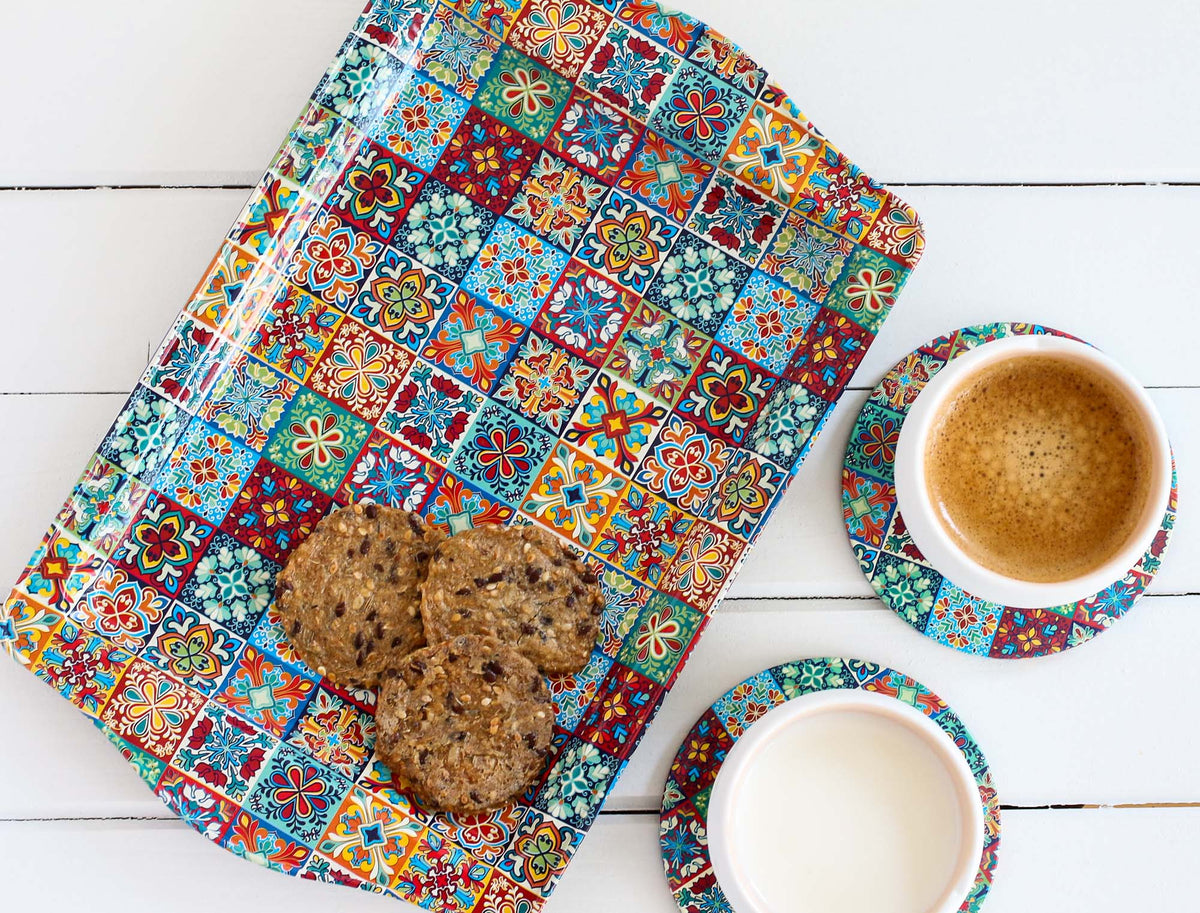 Tray with Coaster Set of 2, Coffee Table Tray for Decor, Kitchen Tray, Gift Set, Desk Organizer Tray, Decor Tray
